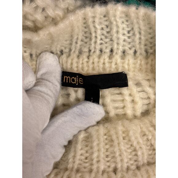 Maje Sweater 1 / Small Womens Mohair Chunky Knit Stripe Oversized Relax Pullover - Picture 7 of 8